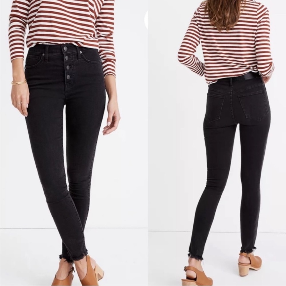 Madewell 9" High Rise Skinny Jeans size 34 Plus Size Black Lunar Wash Denim Goth